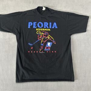 Vintage 1994 Peoria Rivermen IHL Hockey Black T-Shirt Made in USA Size XL